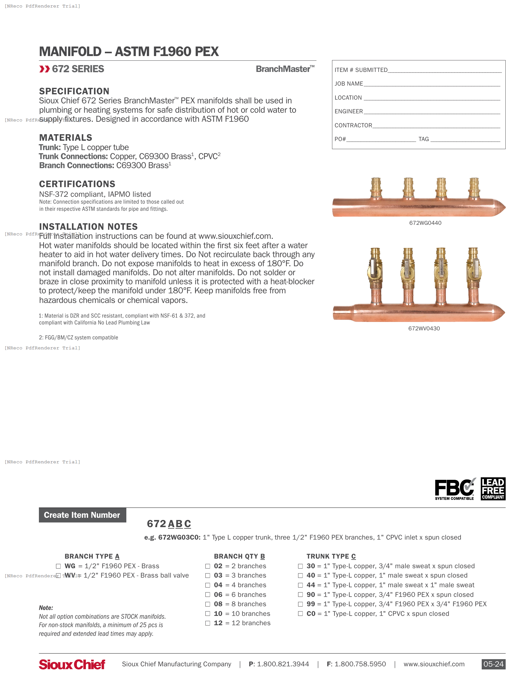 672 SERIES - POWERPEX F1960 MANIFOLDS - SPEC SHEET.PDF Specification Document